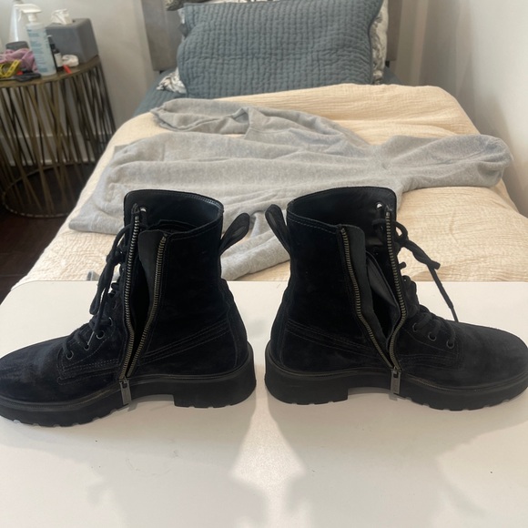 Paul Green Black  Lace Up Suede Combat Boots with Sturdy Construction - Picture 9 of 10